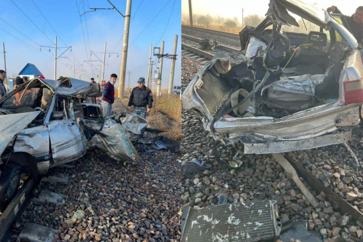 Происшествия в Казахстане и мире / ДТП / Поезд протаранил легковушку в Жамбылской области
